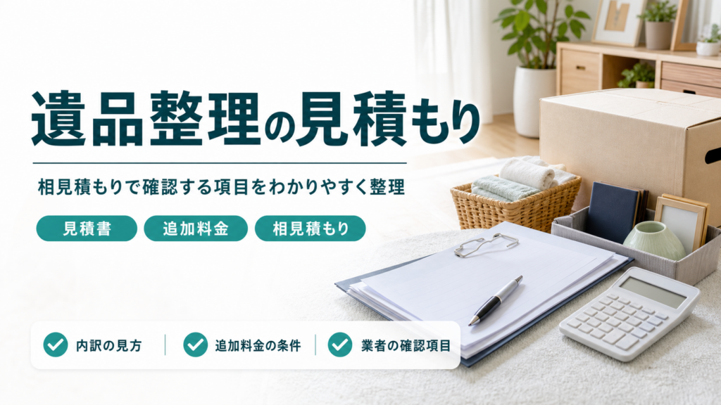 遺品整理の見積もりで確認する項目をまとめたバナー