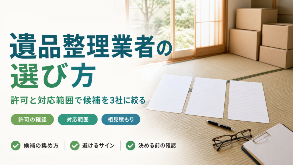 遺品整理業者を許可と対応範囲で絞り込む方法をまとめたバナー